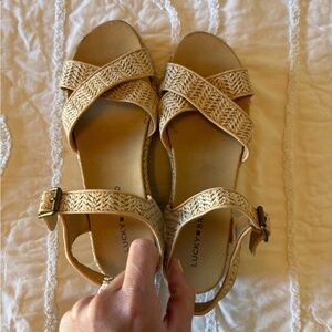 Lucky Brand Braided Tan Wedge Sandals